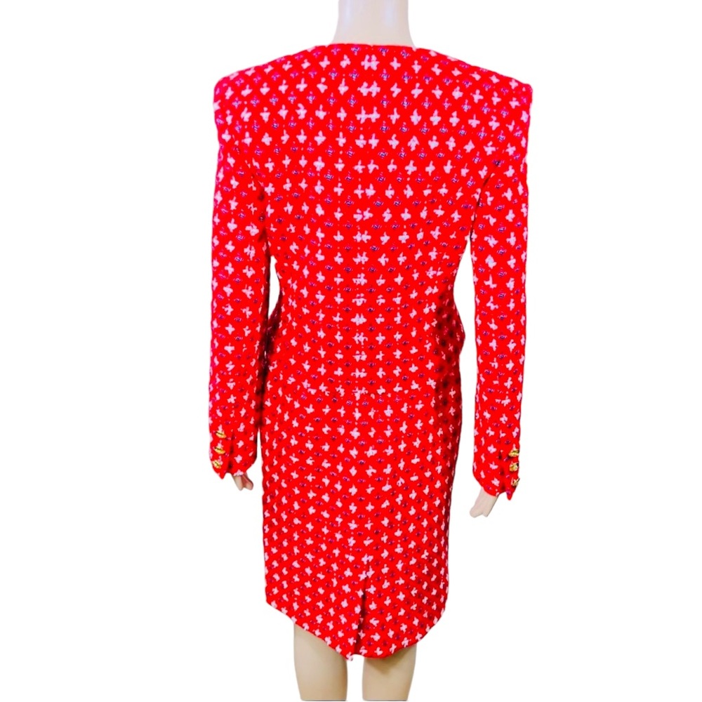 Doncaster multicolored red, white, black & silver metallic thread skirt suit szM - Picture 4 of 15